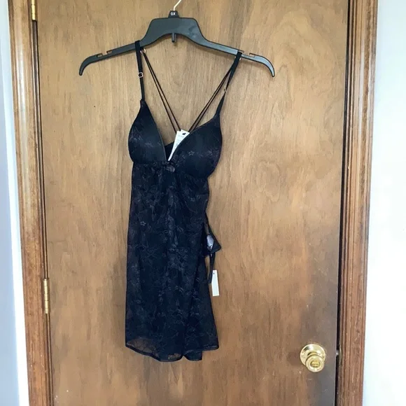 babydoll & panty set lace with padded bust adjustable strap black size S - Picture 3 of 15